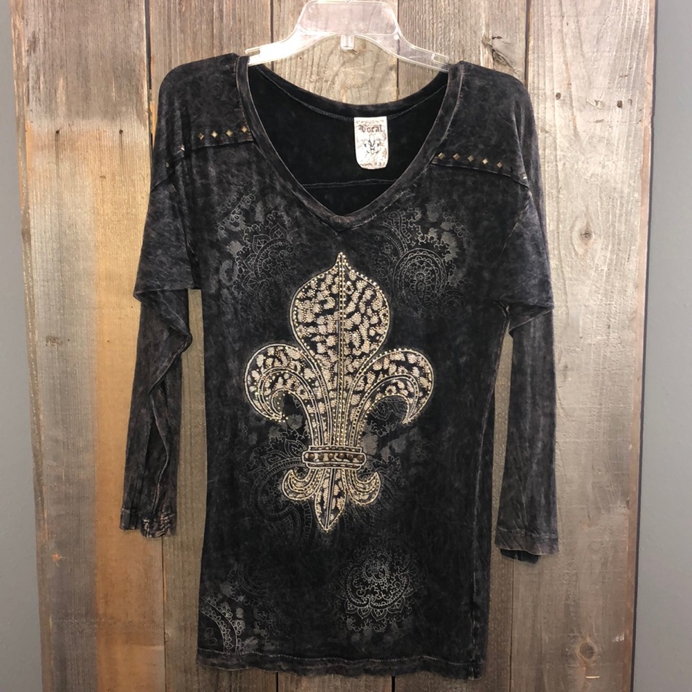 Vocal Size S Black & Brown Cross Distressed Shirt